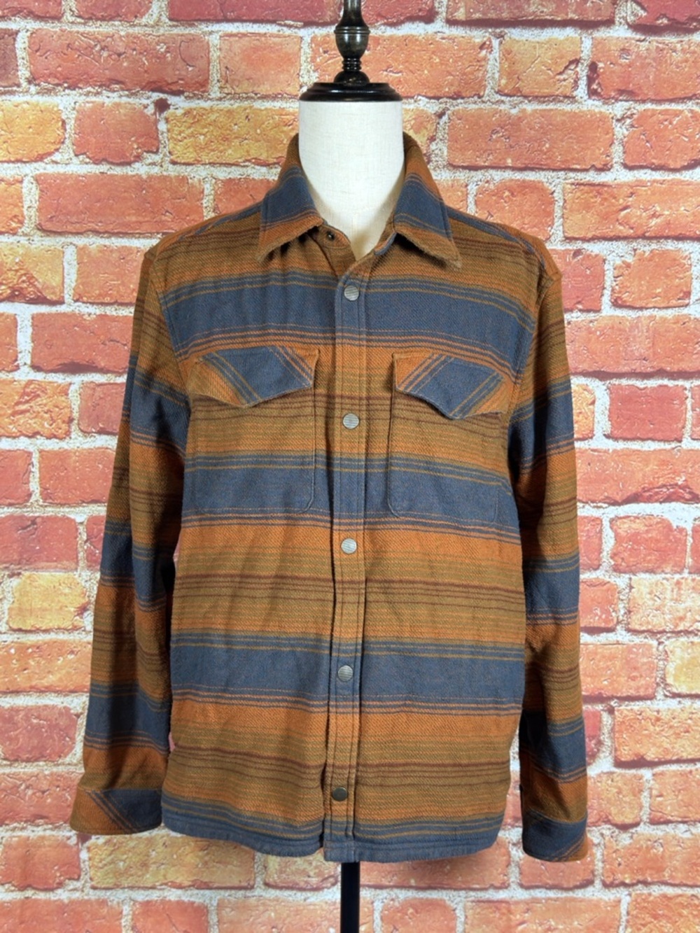 Prana Men's Rust and Slate Blue 100% Cotton Snap Front Shirt Jacket Mens Size‎ M